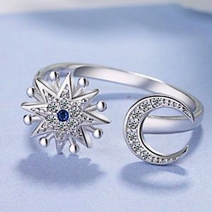 STERLING SILVER MOON & STAR RING ADJUSTABLE